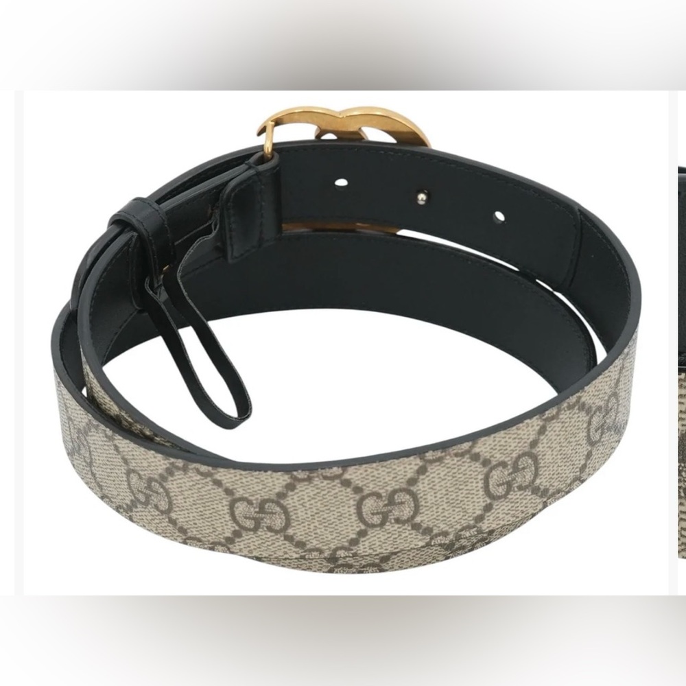 Gucci Black and Cream Belt with Gold GG Buckle - Picture 3 of 8